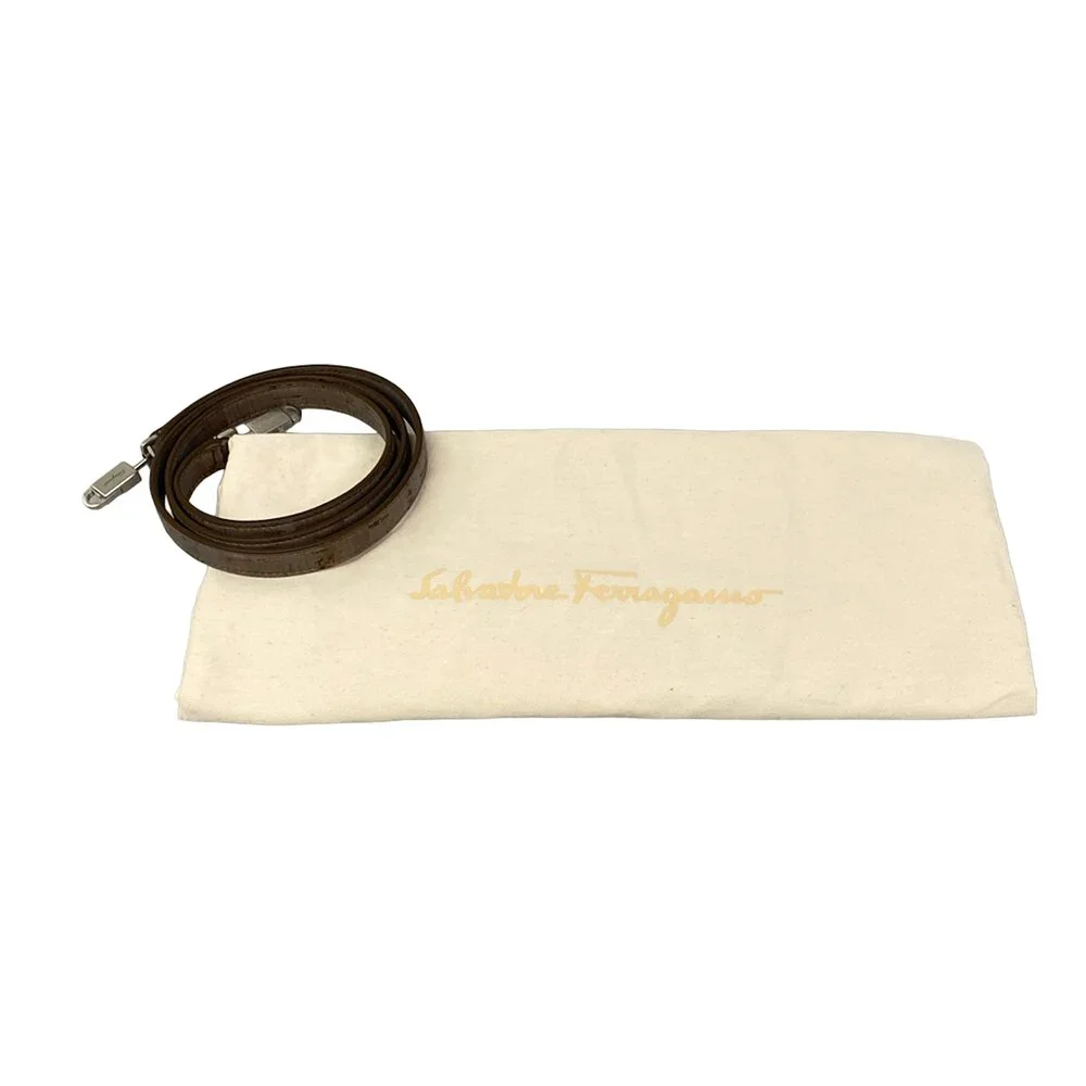 Salvatore Ferragamo Gancini Handbag Beige Gray Dark Brown